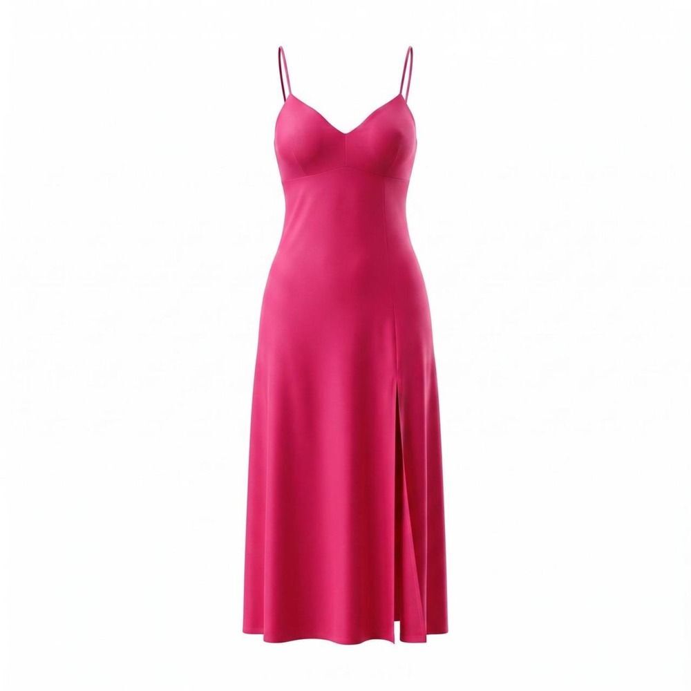 MANGO Pink Sweetheart Neckline Side Slid Wedding Guest Dress Midi